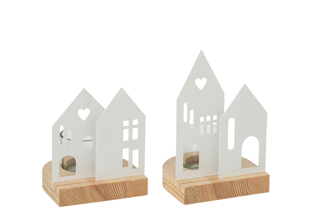 Theelichthouder Huis Ijzer Wit Medium Assortiment Van 2