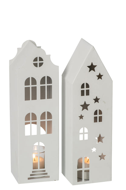 Theelichthouder Huis Ijzer Wit Assortiment Van 2