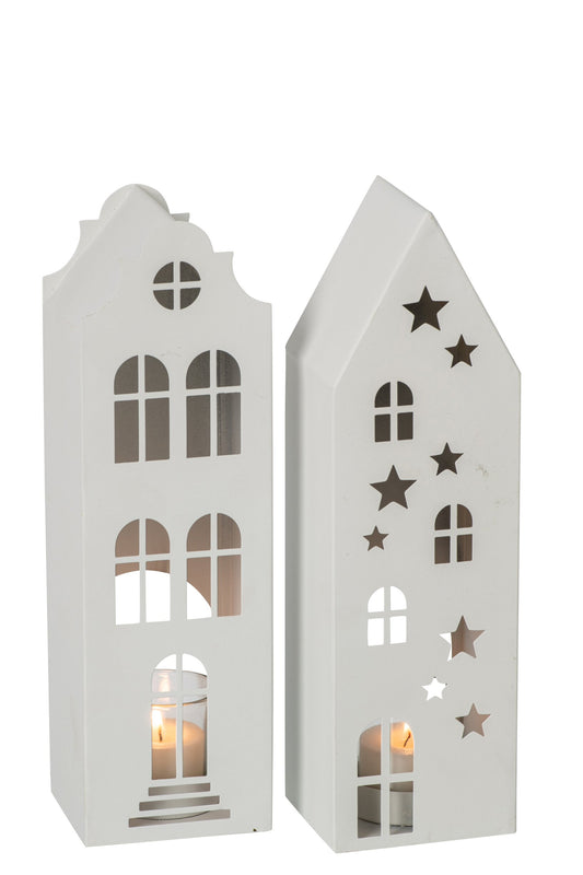 Theelichthouder Huis Ijzer Wit Assortiment Van 2