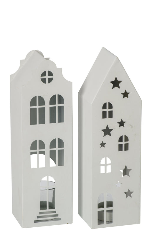 Theelichthouder Huis Ijzer Wit Assortiment Van 2