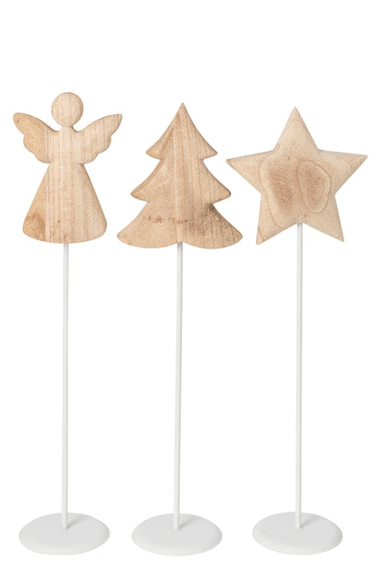 Angel + Tree + Star Paulownia Wood White/Natural Large Assortment Of 3