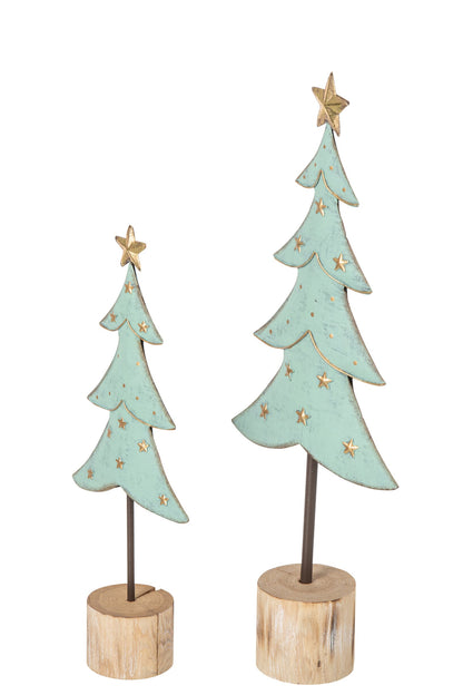 Set Of 2 Tree Iron Light Blue/Gold