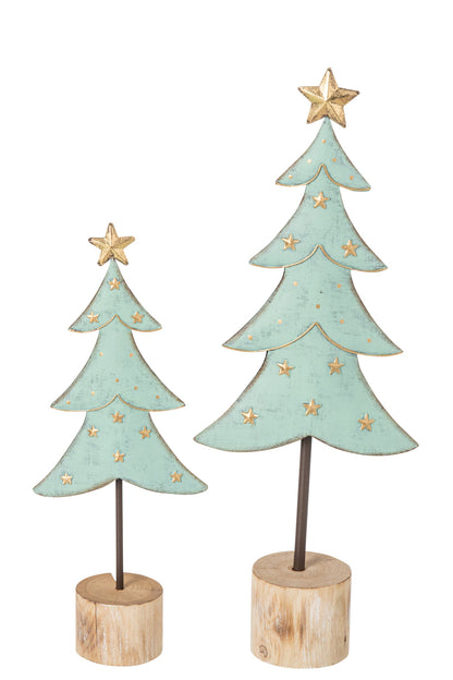 Set Of 2 Tree Iron Light Blue/Gold
