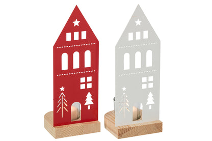 Theelichthouder Huis Ijzer Wit/Kerstrood Large Assortiment Van 2