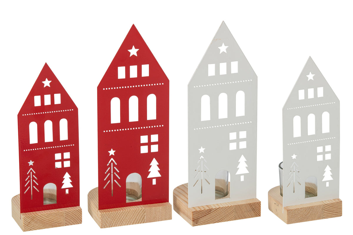Theelichthouder Huis Ijzer Wit/Kerstrood Large Assortiment Van 2