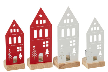 Theelichthouder Huis Ijzer Wit/Kerstrood Large Assortiment Van 2