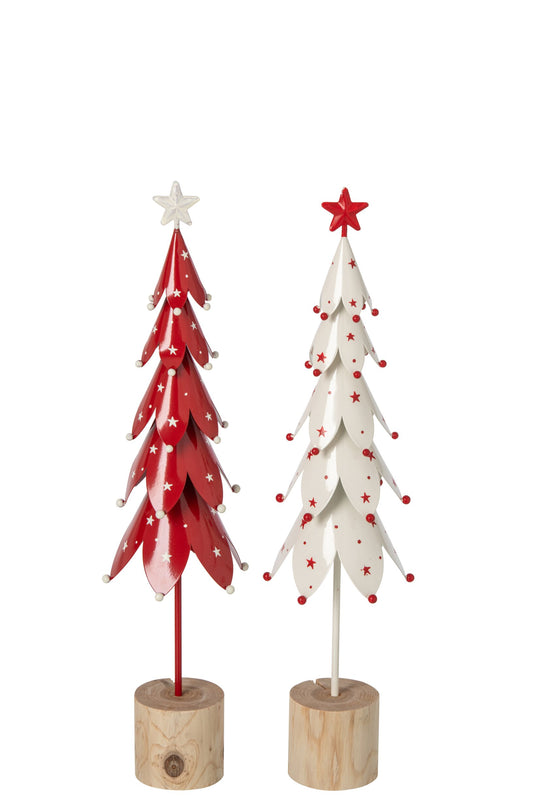 Tree With Stars Iron White/Christmas Red Small Assortment Of 2