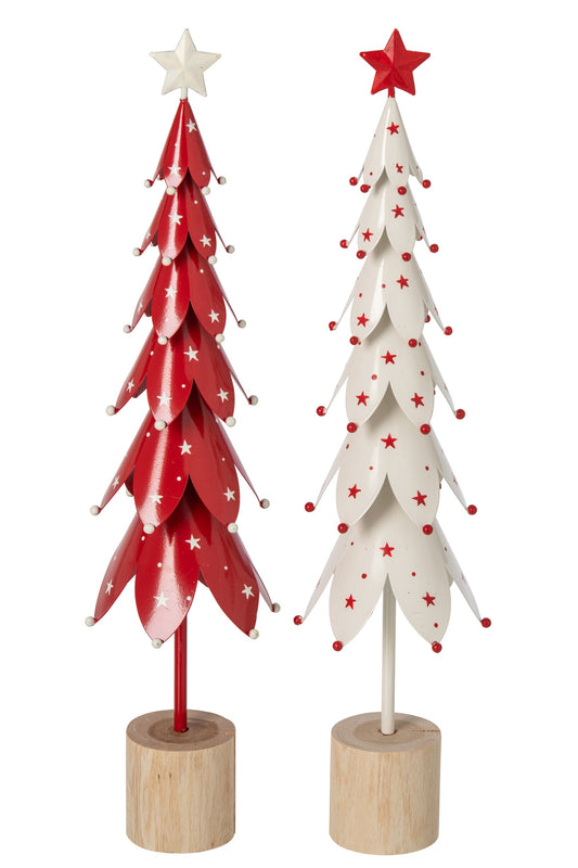 Tree With Stars Iron White/Christmas Red Large Assortment Of 2