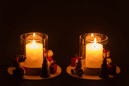 Theelichthouder Sneeuwman + Kerstman Ijzer Wit/Kerstrood Assortiment Van 2