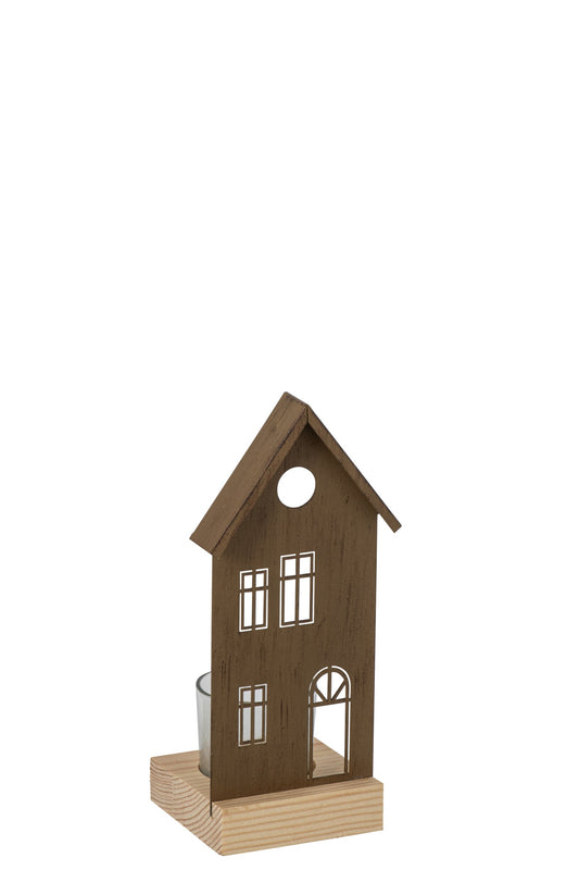 Theelichthouder Huis Ijzer Bruin Small