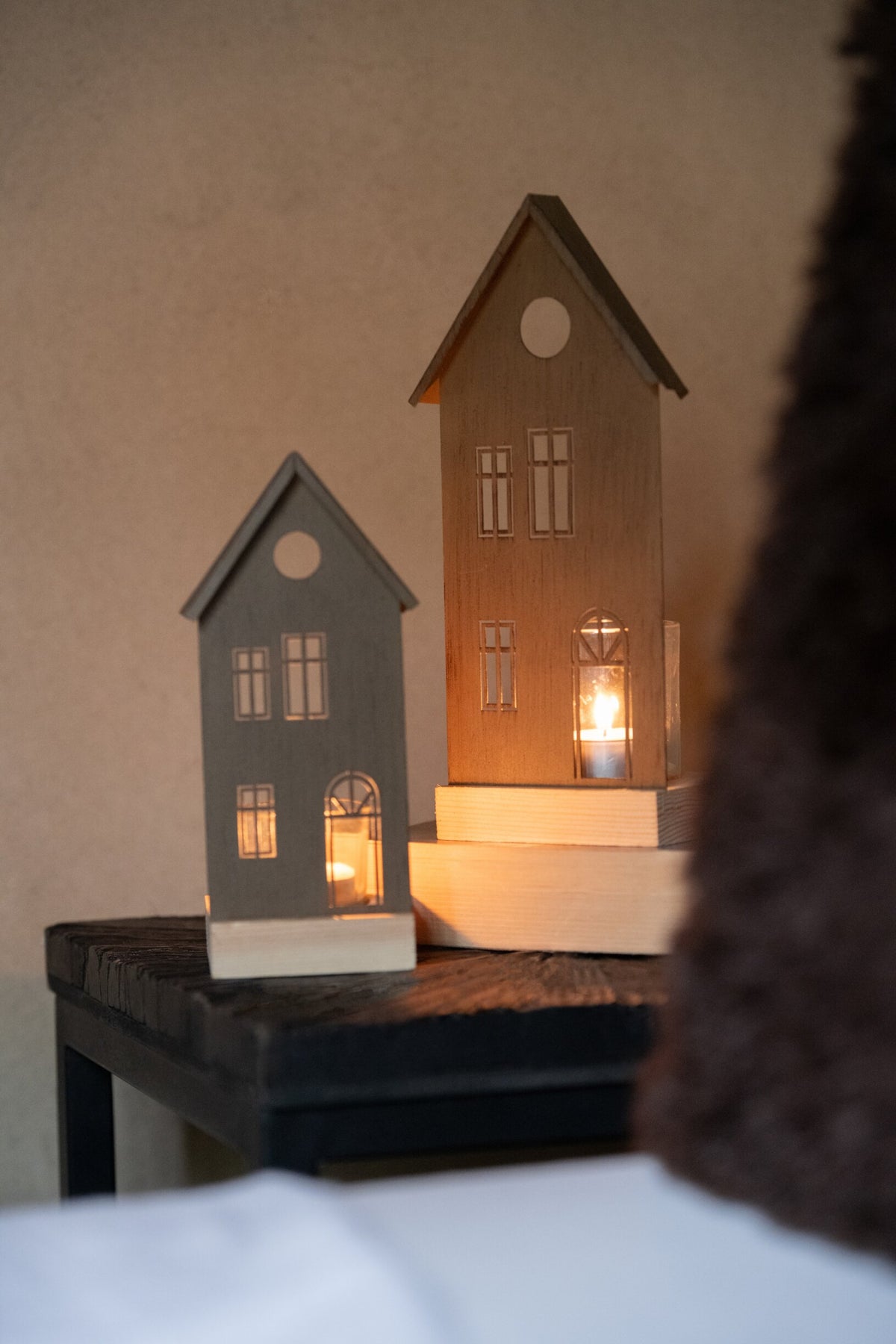 Theelichthouder Huis Ijzer Bruin Large