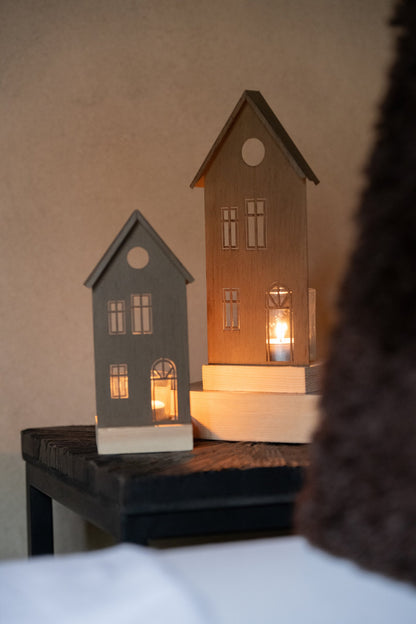 Theelichthouder Huis Ijzer Bruin Large