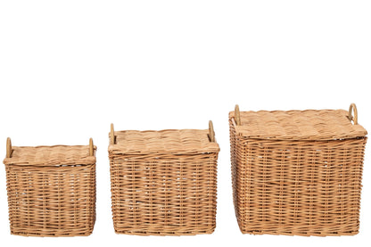 Set of 3 natural rattan baskets with handles
