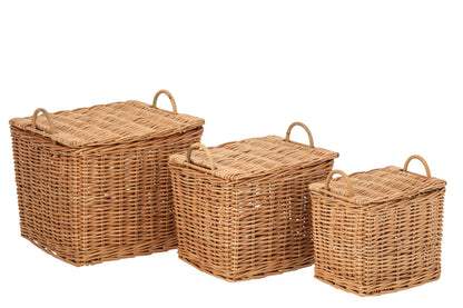 Set of 3 natural rattan baskets with handles