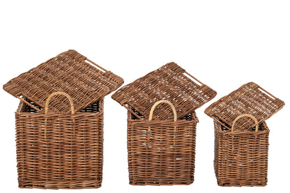 Lot de 3 paniers avec anses en osier naturel/rouille marron