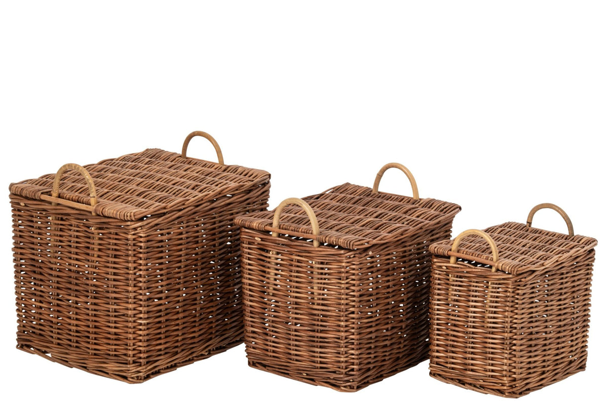 Lot de 3 paniers avec anses en osier naturel/rouille marron