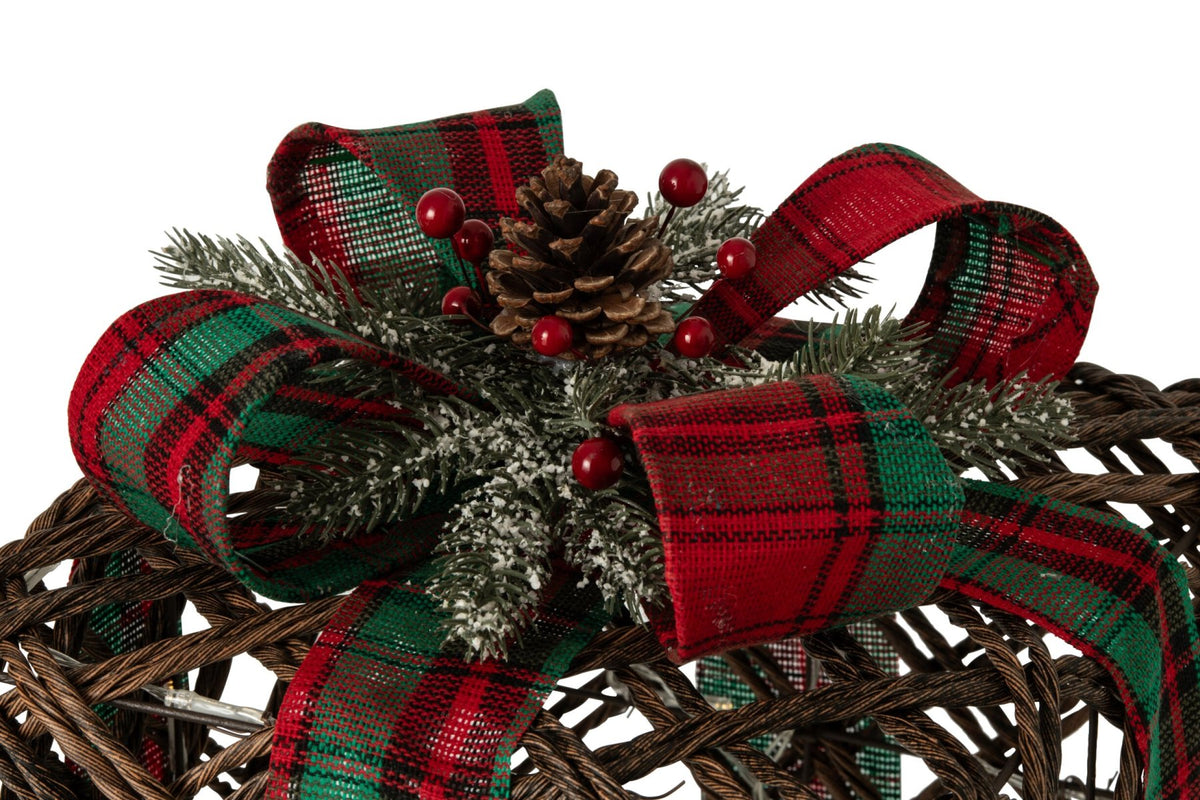 Set Of 3 Gift LED Ribbon + Pinecones Iron Dark Brown/Christmas Red
