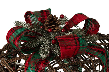 Set Of 3 Gift LED Ribbon + Pinecones Iron Dark Brown/Christmas Red