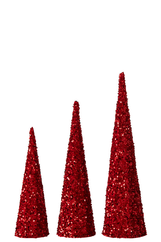 Set Of 3 Cone Sequin Iron Christmas Red