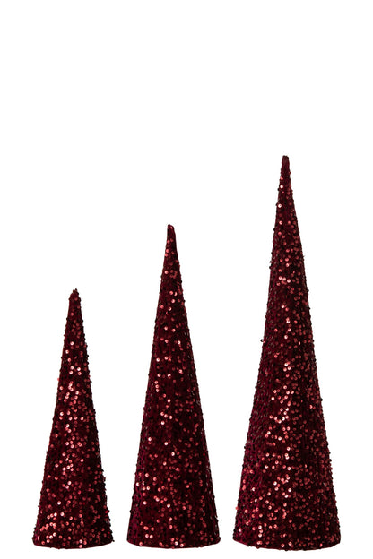 Set Of 3 Cone Sequin Iron Burgundy