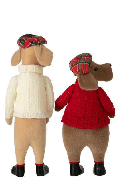 Dog + Beret Fabric Beige/Christmas Red Assortment Of 2