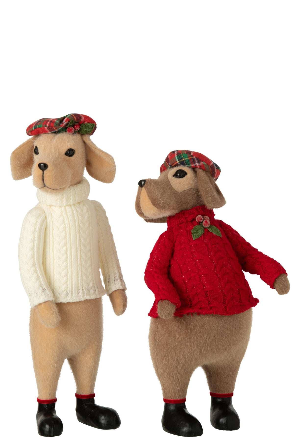 Dog + Beret Fabric Beige/Christmas Red Assortment Of 2