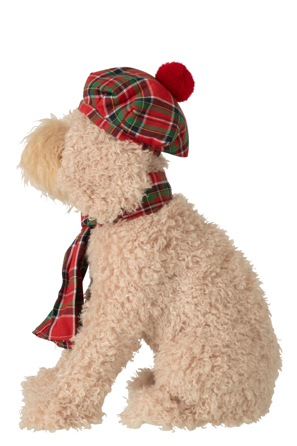 Dog + Beret + Scarf Fabric Beige/Christmas Red