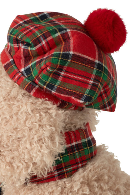 Dog + Beret + Scarf Fabric Beige/Christmas Red