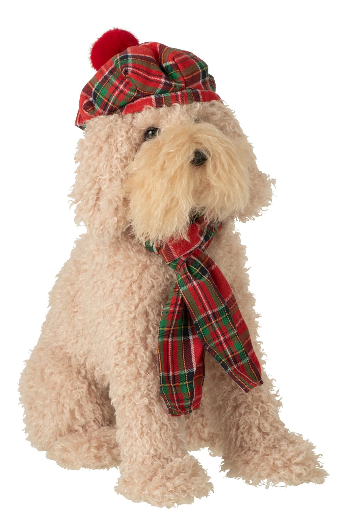 Dog + Beret + Scarf Fabric Beige/Christmas Red