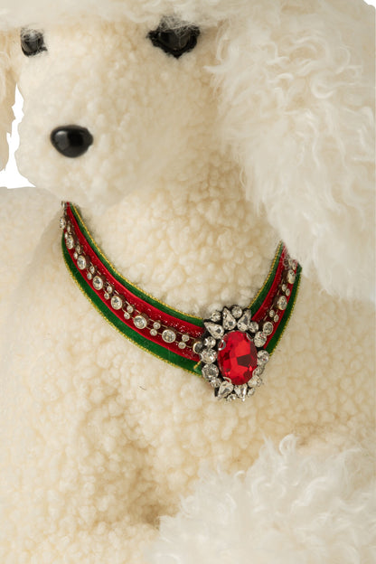Dog Poodle Fabric White/Christmas Red