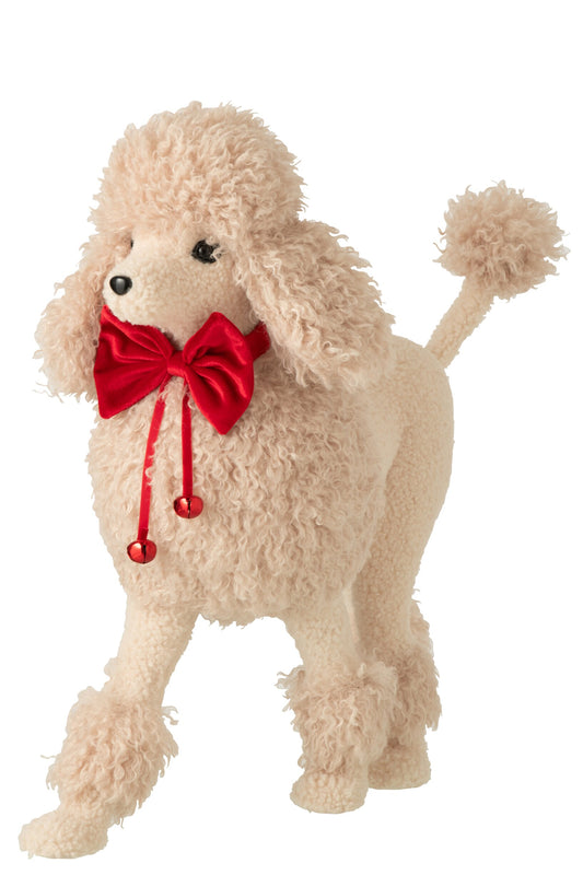Dog Poodle Fabric Beige/Christmas Red