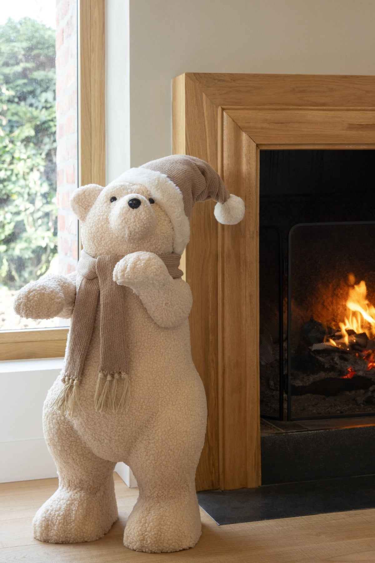 Bear Scarf + Hat Fabric Beige Large