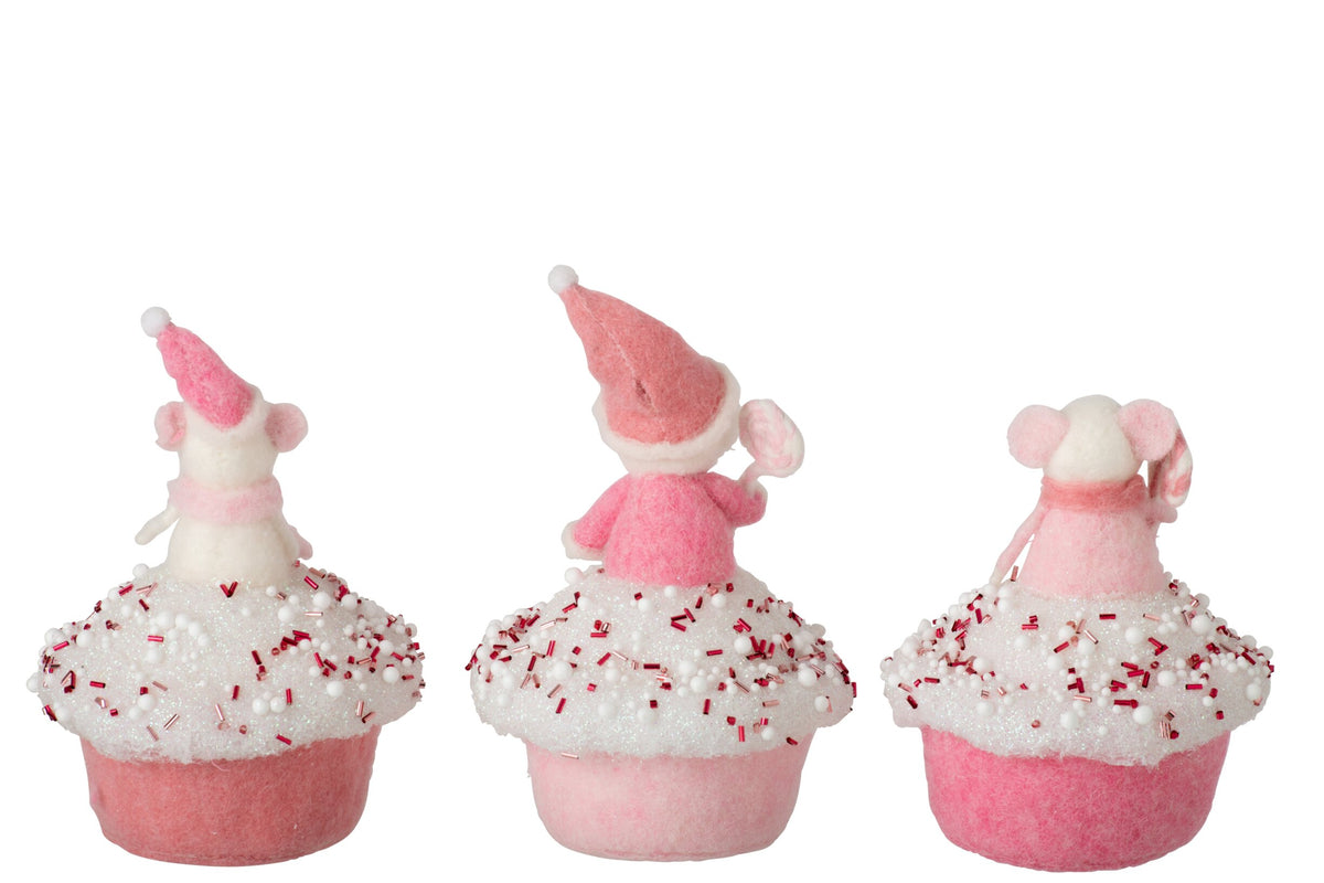 Cake Mouse + Santa Wool Pink/White Assortment Of 3