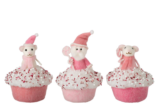 Cake Mouse + Santa Wool Pink/White Assortment Of 3