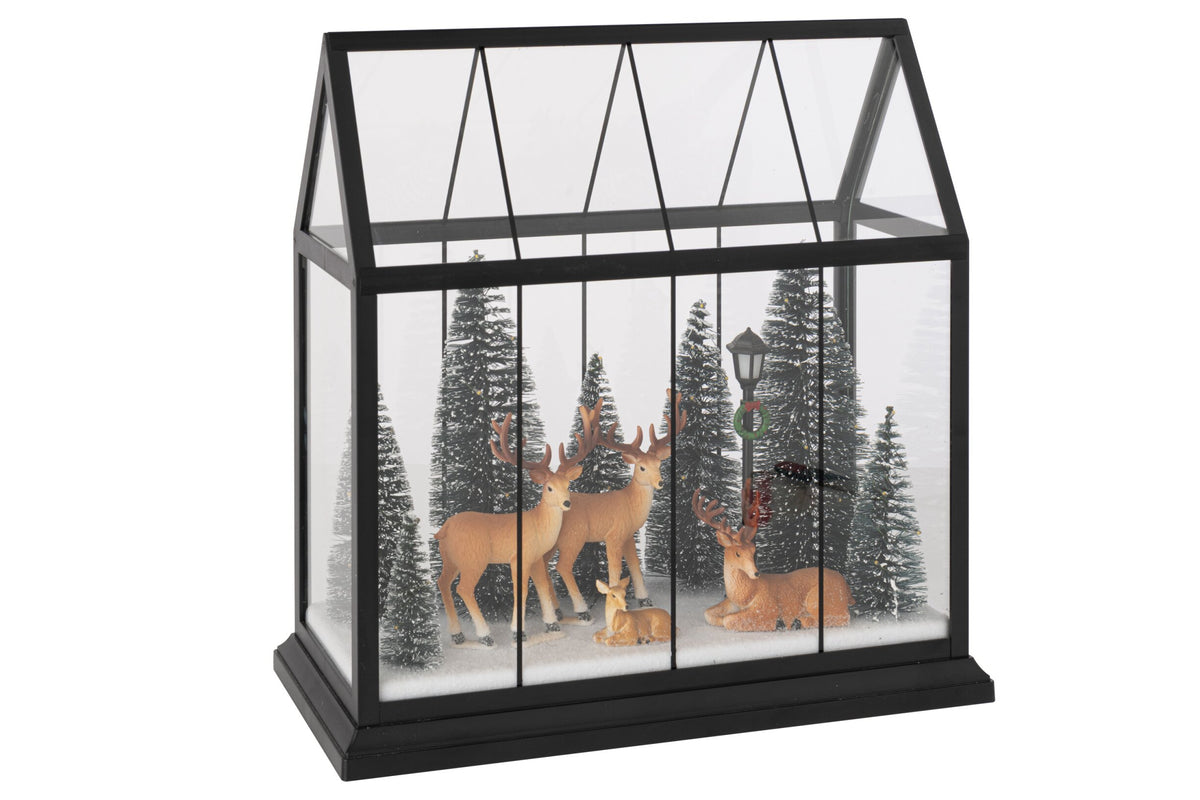 Reindeer LED + Trees Glass/Synthetic Multi Large