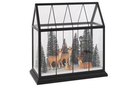 Reindeer LED + Trees Glass/Synthetic Multi Large