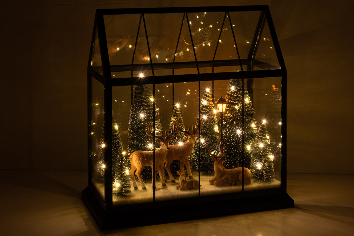 Reindeer LED + Trees Glass/Synthetic Multi Large