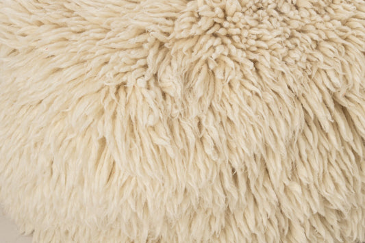 Pouffe Long Fur Wool Ecru
