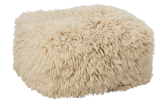 Pouffe Long Fur Wool Ecru