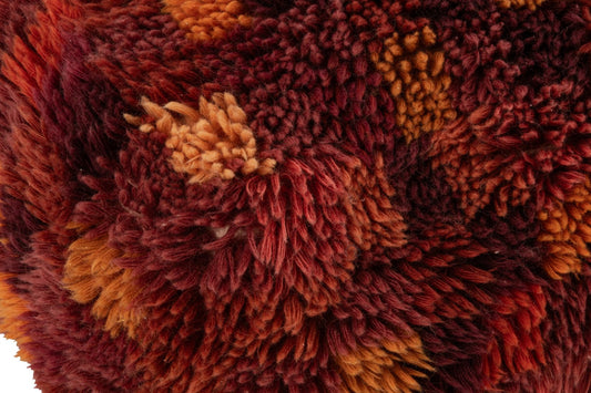 Pouffe Checkered Wool Burgundy/Orange