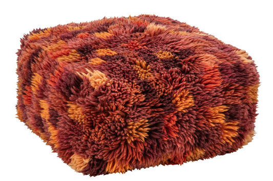 Pouffe Checkered Wool Burgundy/Orange