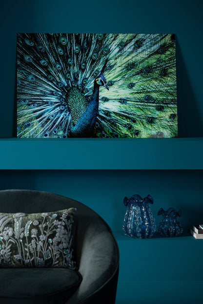Wall Decoration Peacock Glass Blue/Green