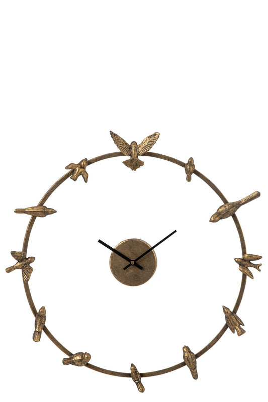 Wall Clock Bird Iron Gold