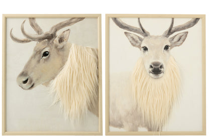 Painting Deer MDF Off-White Assortment Of 2
