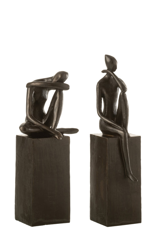 Figure On Base Poly Dark Brown Assortment Of 2