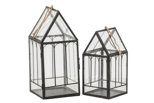 Set Of 2 House Metal Black