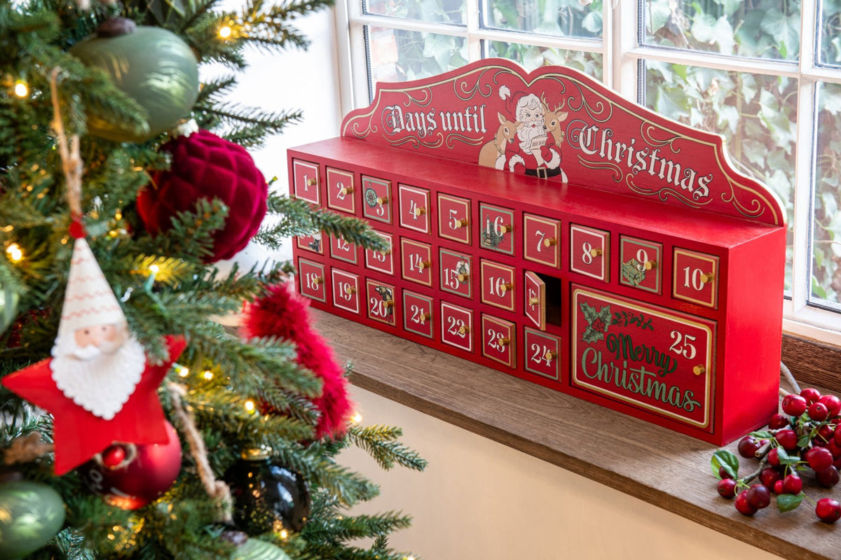 Advent Calendar Wood Red/White
