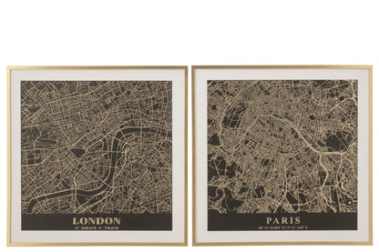 Wall Decoration London Paris Canvas Black/Gold Assortment Of 2