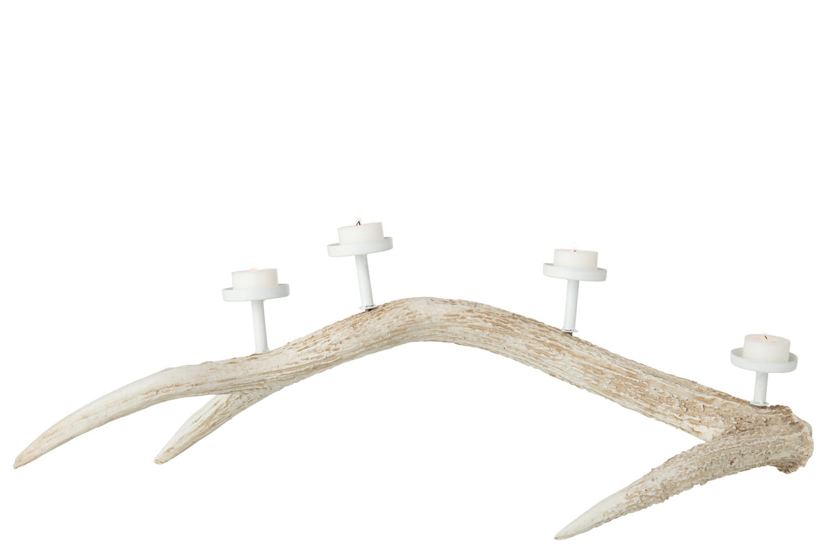 Kaarshouder Gewei Polyresin Lichtbeige Small