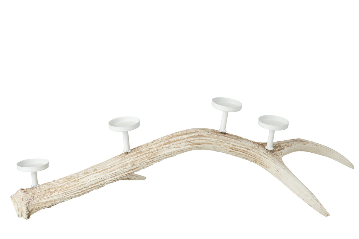 Kaarshouder Gewei Polyresin Lichtbeige Small